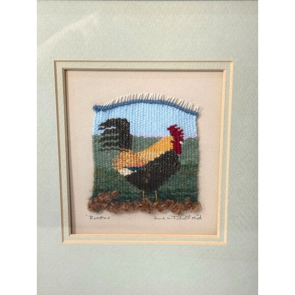 Hand Woven Artist Signed Unique Rooster Framed Art - Picture 4 of 8